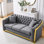 Canapé 84 pouces 3 places, velours gris pour le salon, 3 pièces avec tissu en acier inoxydable doré