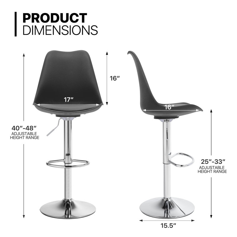 Claudia Adjustable Swivel Bar Stools, Kitchen Counter Height Barstools Dining Chairs with Footrest, Black