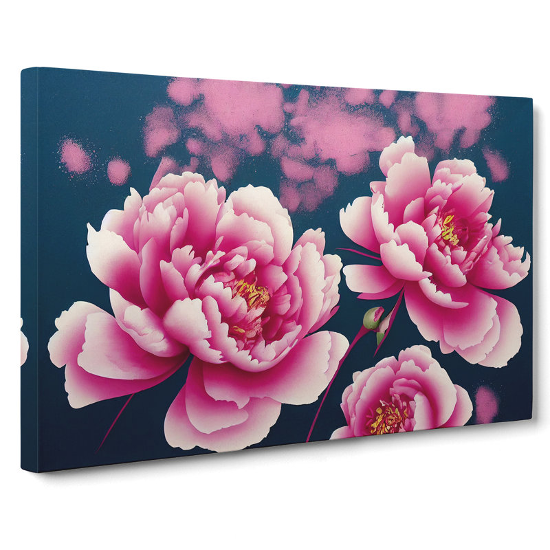 Magnetic Peony Flowers - Wrapped Canvas Print, 40cm H x 60cm W x 3cm D