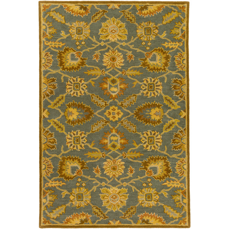 Tapis brun clair en laine touffeté à motif floral Arnedra