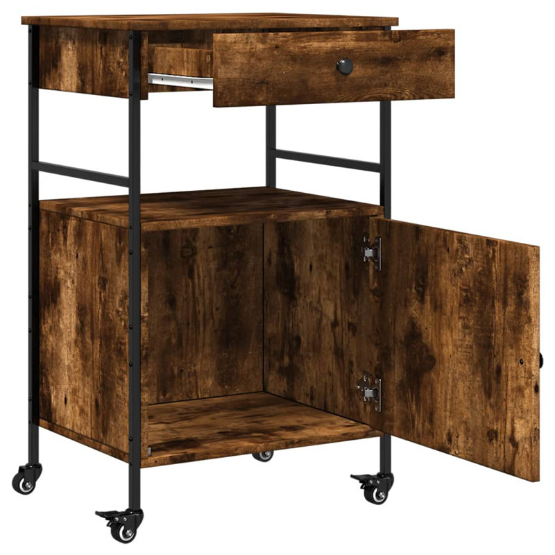 Nevis Metal Bar Cart, Smoked Oak