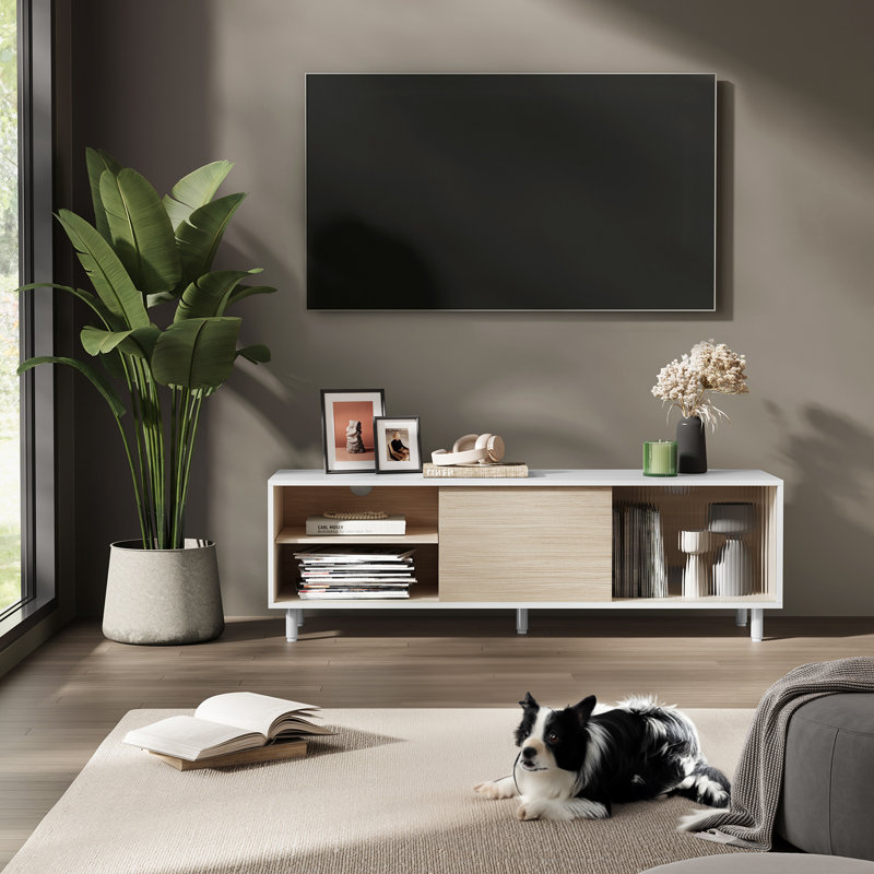 Superfast Toolless Assembly TV Cabinet For TVs up to 60", Cloud White/Natural Beige