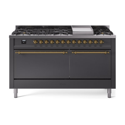 ILVE Nostalgie II Series 60 inch Dual Fuel Range with 9 Sealed Burners, Griddle (Solid Door)