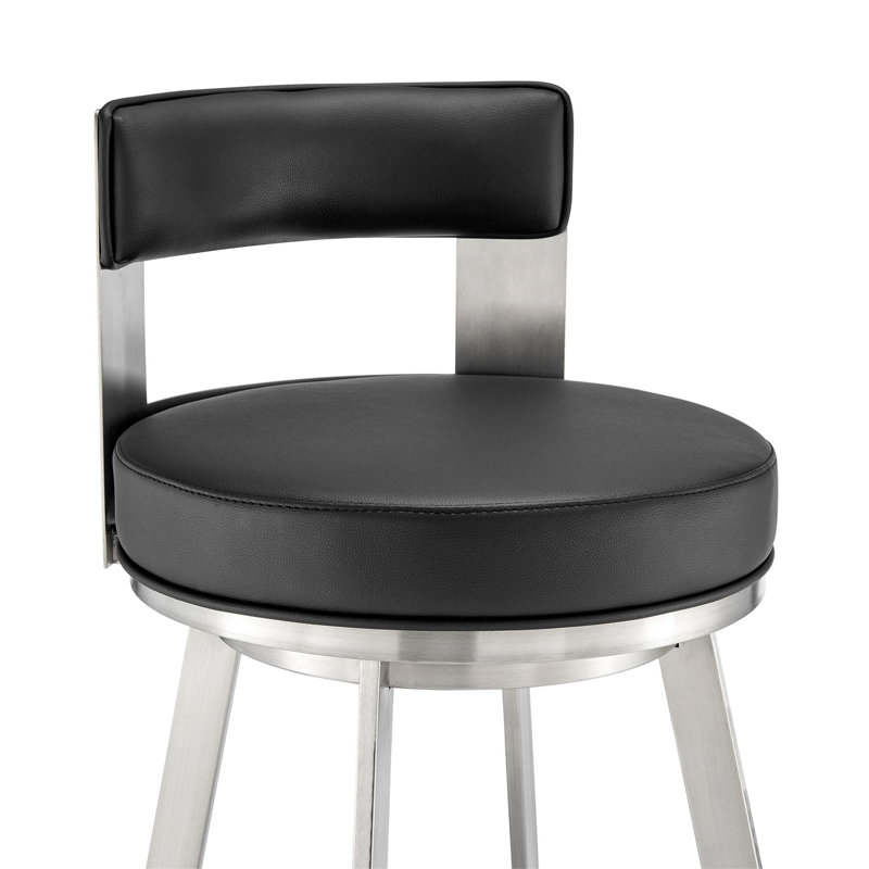 Tabourets de bar pivotants modernes, similicuir noir et acier pour la cuisine
