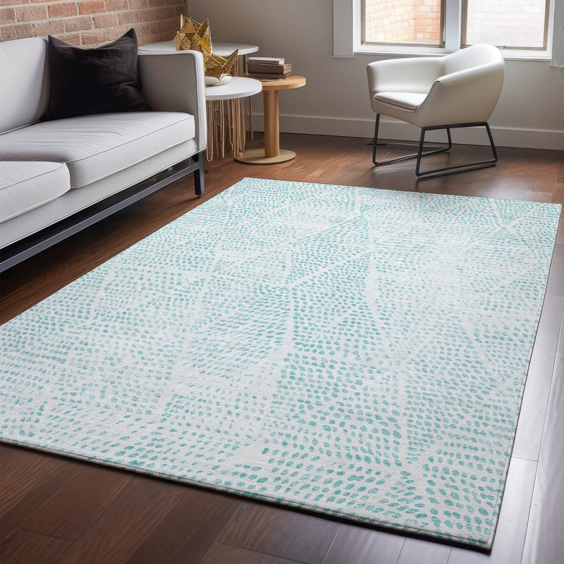 Premium Machine Washable Cerrito AMF591 Aqua Rug, Rectangle 10' x 14'