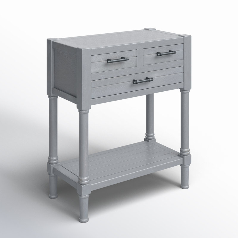 Gray Pine and Steel Console Table with Storage