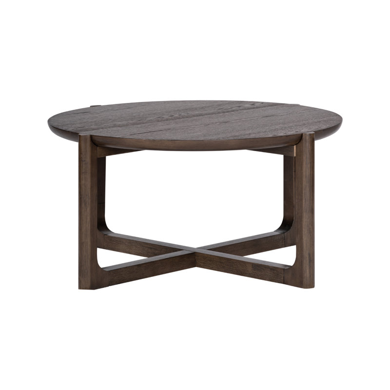 Transitional 35.5 in. Round Coffee Table, Cocktail Table with Dark Walnut Frame and Wooden Tabletop