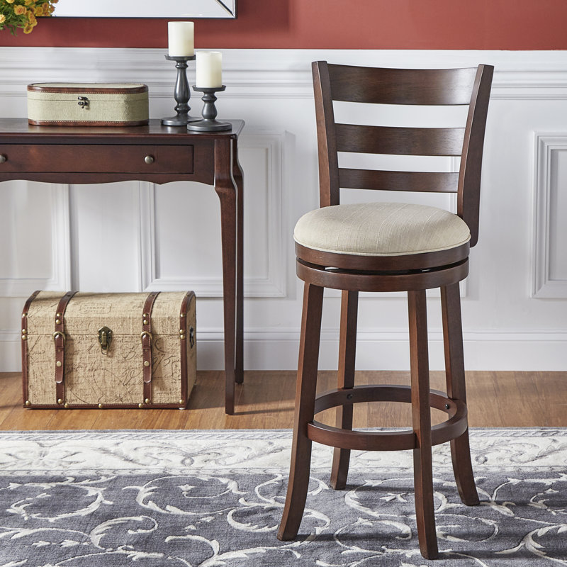 Tabouret de bar et de comptoir pivotant Adelynn, Cerisier foncé, Lin beige, Tabouret de bar (hauteur de siège de 29,96 po)