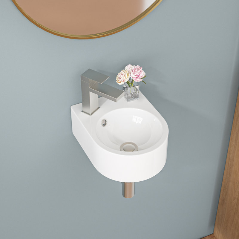 Lavabo de salle de bain mural en céramique en L 13 "avec trop-plein et trou pour robinet