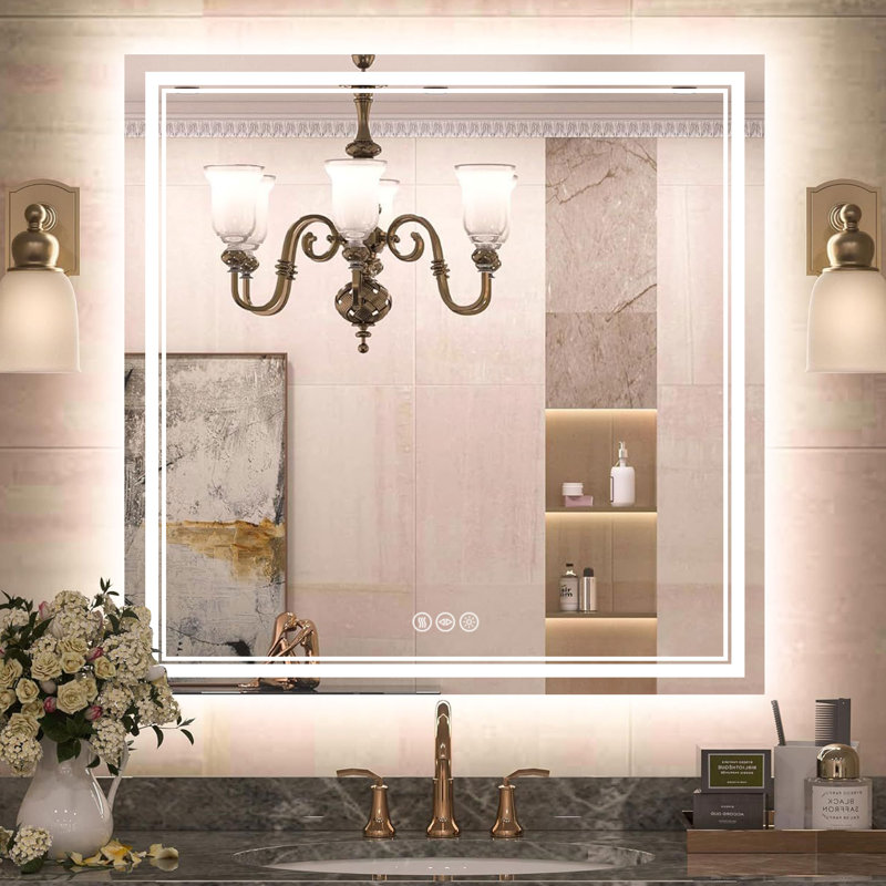 Miroir de salle de bain à DEL sans cadre à intensité variable avec désembuage, fonction d'éclairage réglable en 3 couleurs