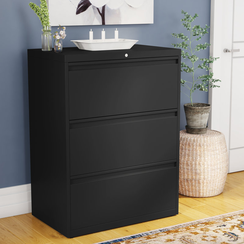 36'' Wide 3 -Drawer Steel File Cabinet, Black
