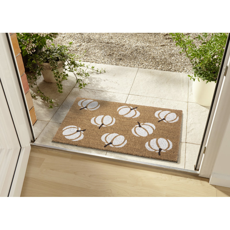 Mix Mats Orange Pumpkins Doormat, White/Black
