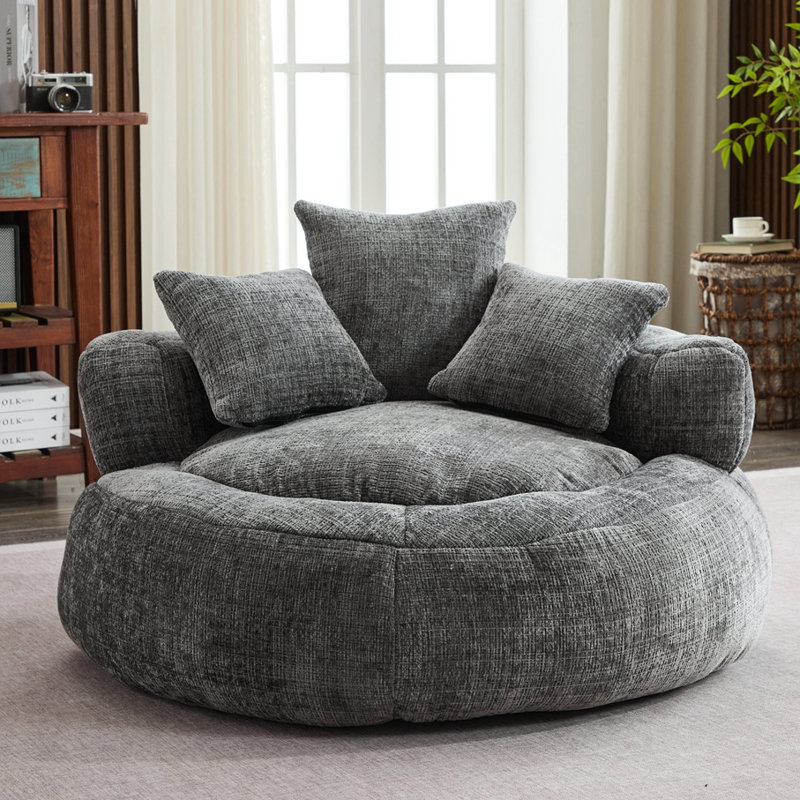 Daveen Small Size Bean Bag Chair, Gray Chenille