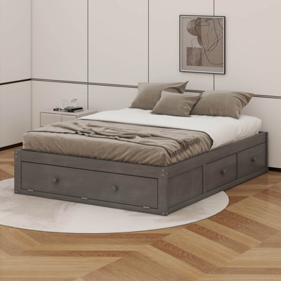 Queen Size Platform Bed Frame With 4 Storage Drawers And Hydraulic Lift Footboard Storage, No Headboard