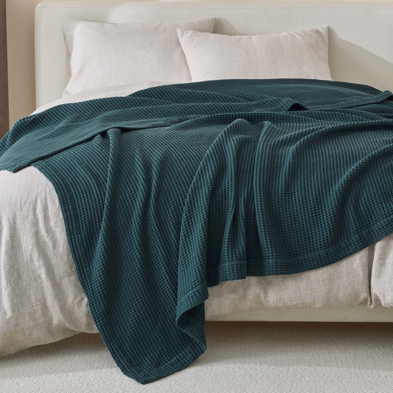 Couverture 100% coton tissé gaufré, Double/grand, Paon