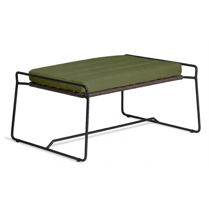 Sandur Rectangle Outdoor Sunbrella® Ottoman Patio Ottoman, Canvas Lichen, Anthracite Rope/Anthracite Frame