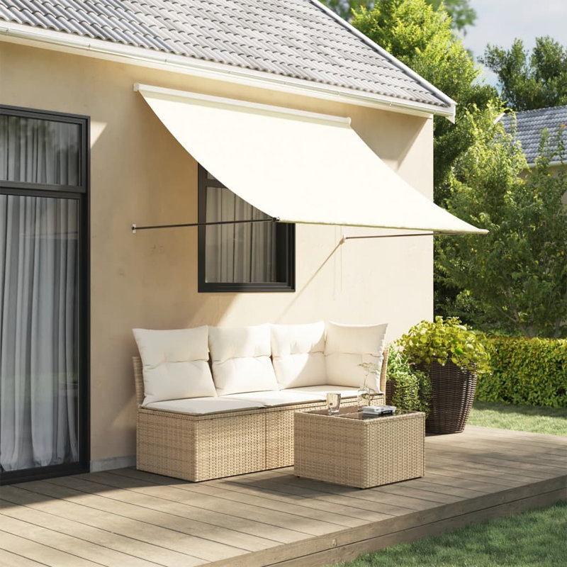 Latitude Run Polyester Cover Retractable Patio Awning, 200cm W x 150cm D, Cream