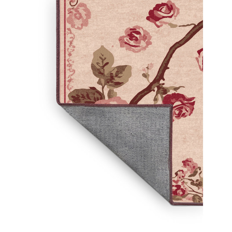 Machine Washable Tribeca Valentines Modern & Contemporary Abstract Rug in Beige – Rose Binding, 2x5