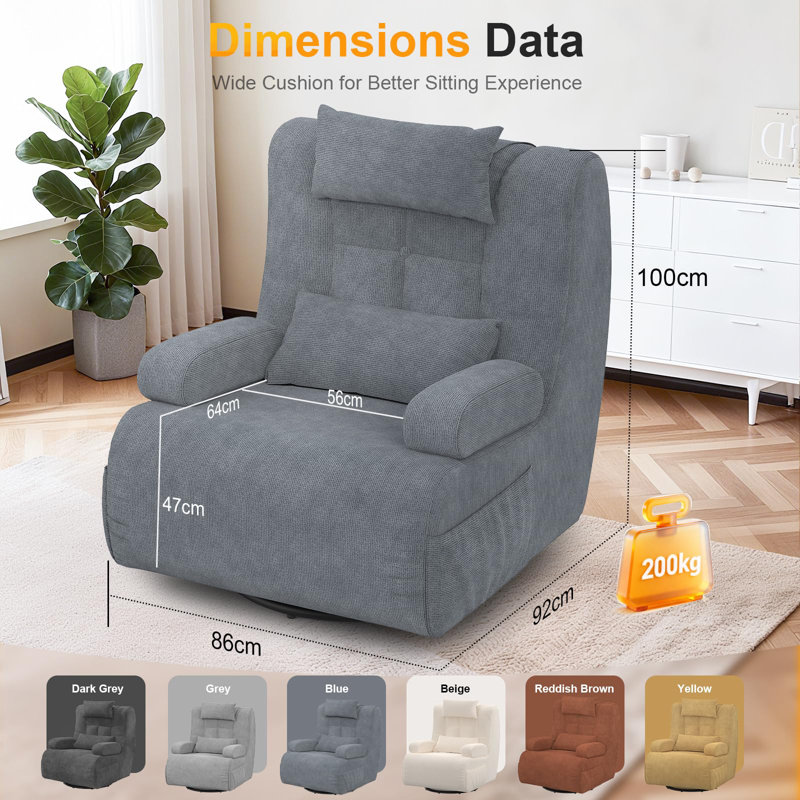 Three-in-one, Multi-functional Rotatable Sofa Chair, Enlarged and Widened Soft Cushion Armchair, with Two Cushions and Side Storage Pockets, Thickened Seat Cushion and Backrest, Suitable for Living Room and Bedroom