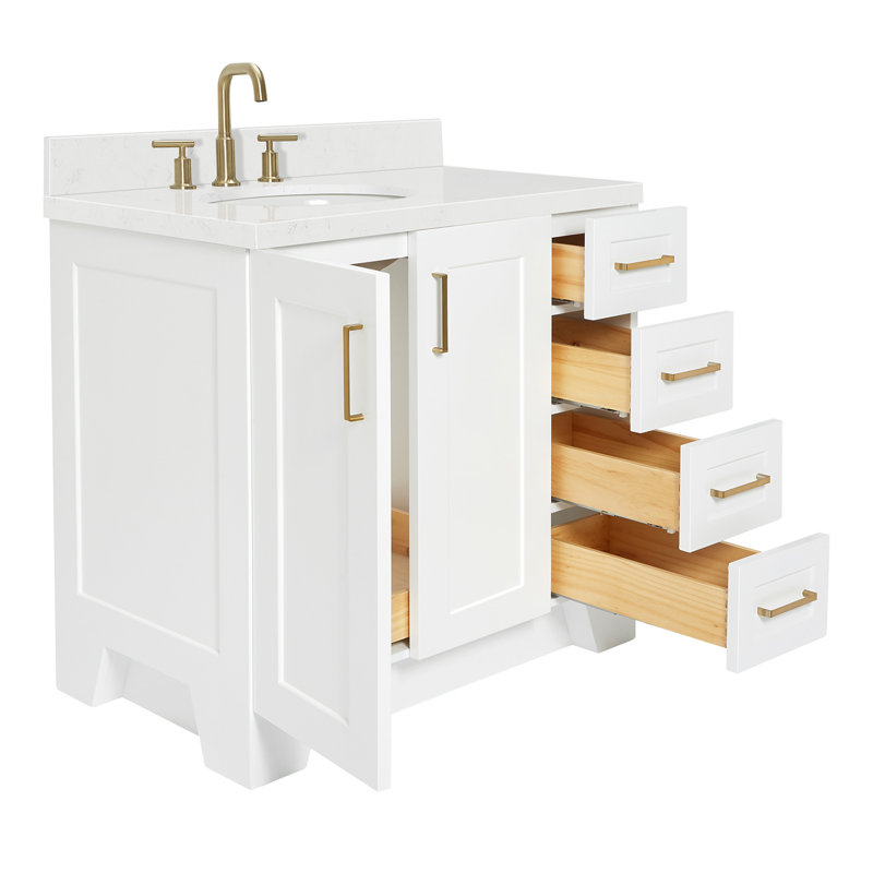 37 IN.  Single Bathroom Vanity, White, Rectangular, Left