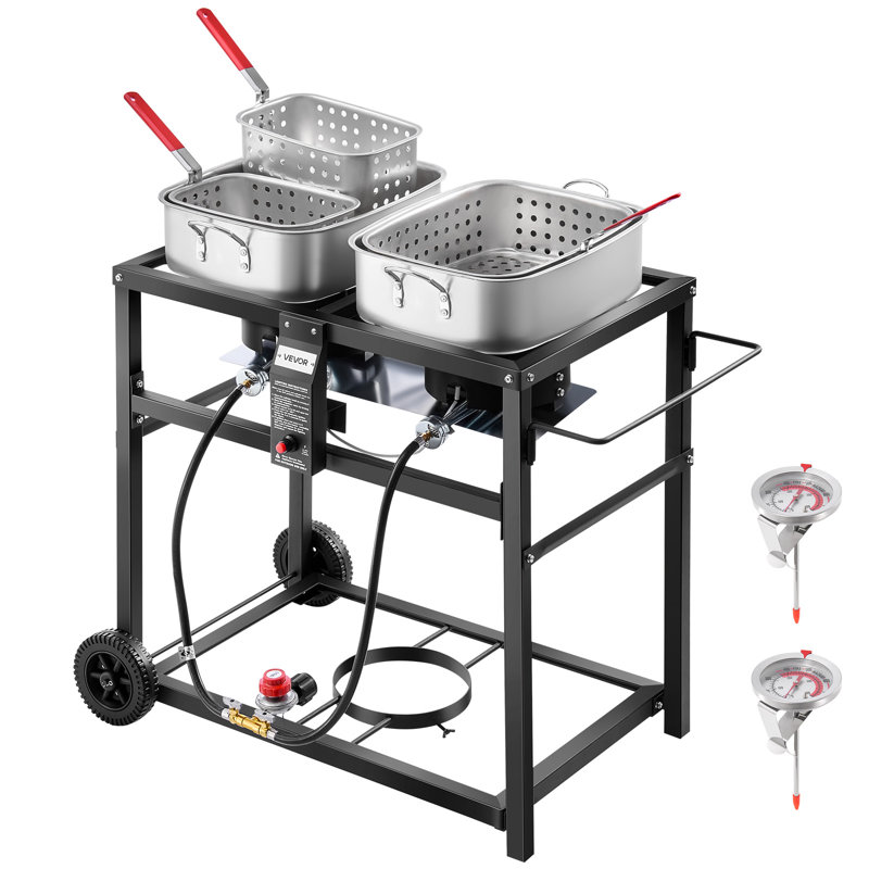 18QTx2 Outdoor Propane Deep Fryer Commercial Cooker Cart with Wheel Two Tank