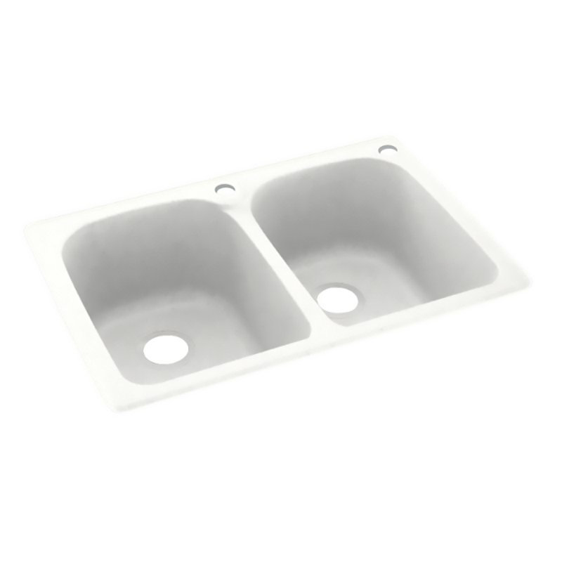 Swan 22'' W Double Bowl Solid Surface Dual Mount Kitchen Sink, 2 Hole, Off White