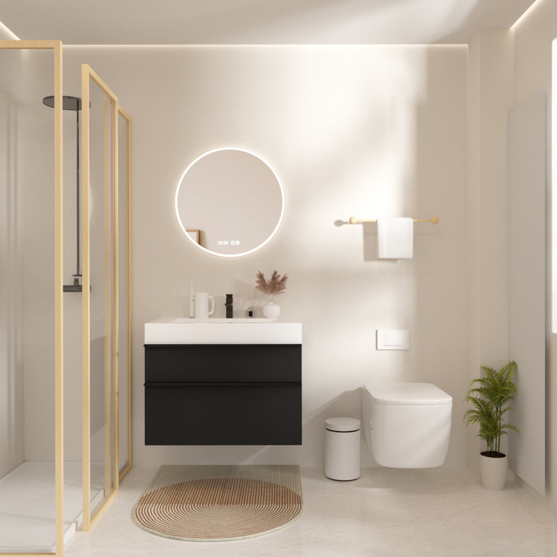 Meuble-lavabo mural avec lavabo en acrylique intégré, Noir, 36"