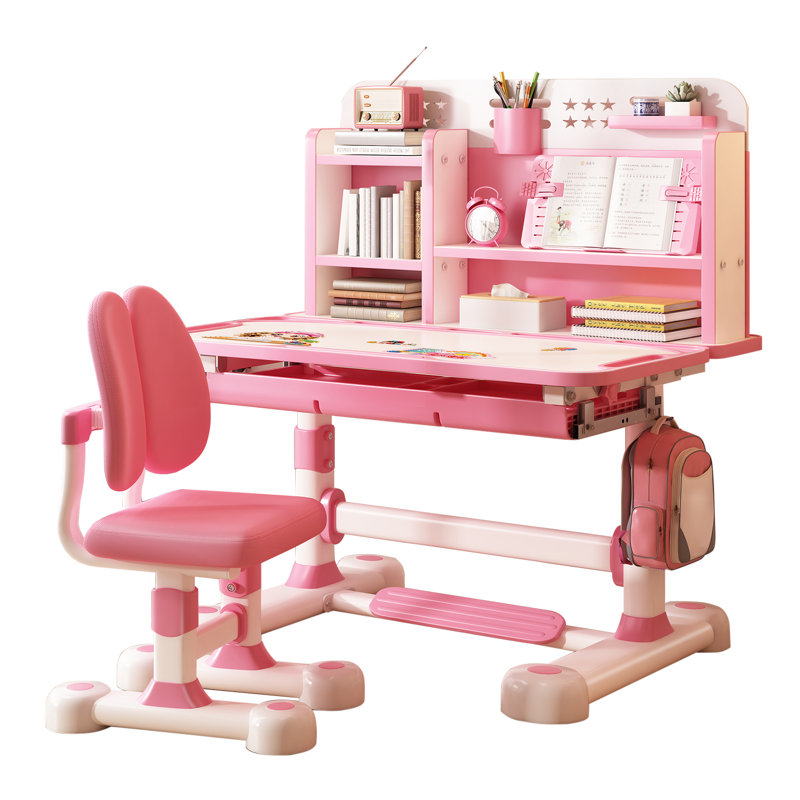 Petit bureau, ensemble de chaises de bureau pour enfants, chaise de bureau scolaire à hauteur ajustable (rose)