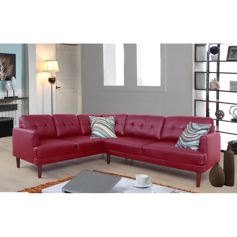 Canapé et chaise, 33 po H x 76 po L x 63,7 po P, Orienté vers le côté droit, Similicuir rouge