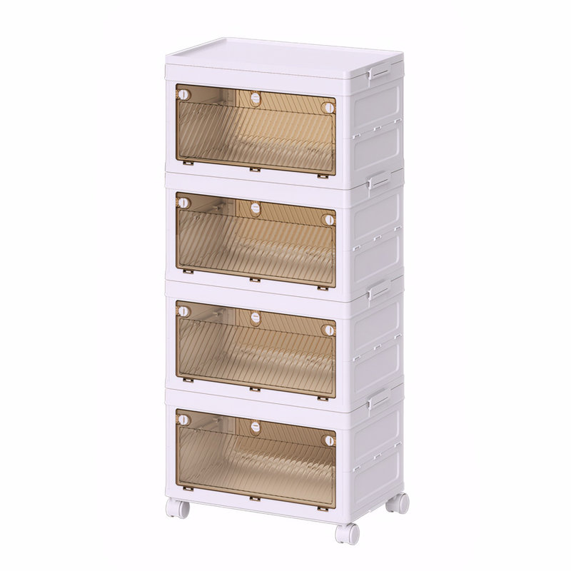4 Tier Stackable Storage Bins Containers With Wheels For Home Living Room Office Closet
