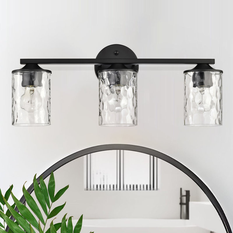 3-light 21 In. Matte Black/Brushed Nickel/Gold Vanity Light With Hammered Clear Glass Shades, 3, Matte Black