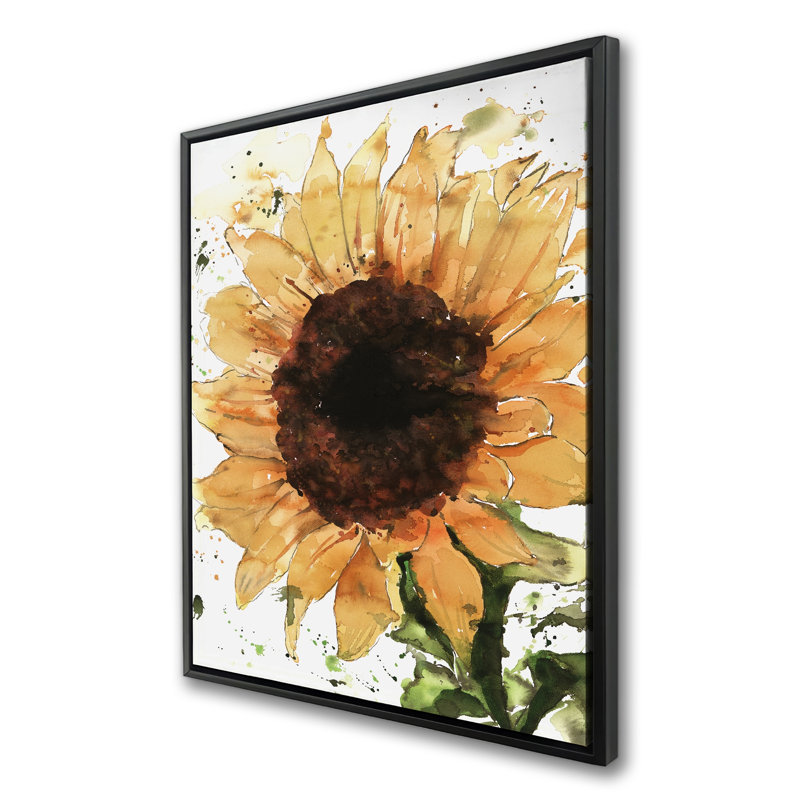 Big Sunflower Framed Canvas - Illustrative Flower Home Decor
