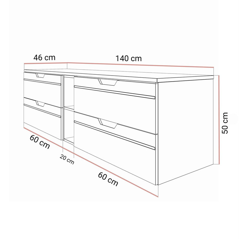 140mm Double Bathroom Vanity with Ceramic Basin