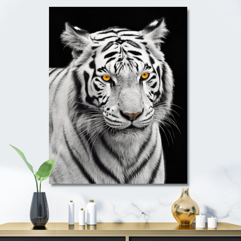 Tigre blanc féroce IV - reproduction sur toile, Toile tendue, H 40 po x l 30 po x P 1,5 po