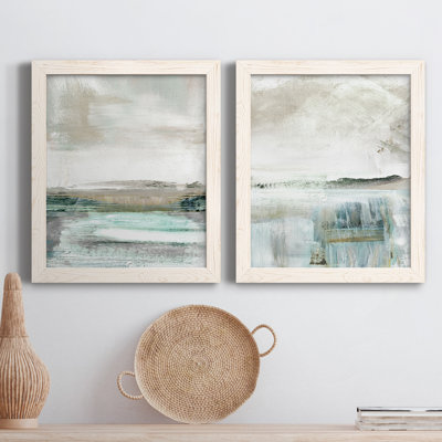 Summer Teal I - ensemble de 2 peintures sur toile encadrées