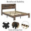 Très grande base de lit en bois avec tête de lit à DEL, ports USB et amplement de rangement sous le lit pour les chambres à coucher modernes.-523490498
