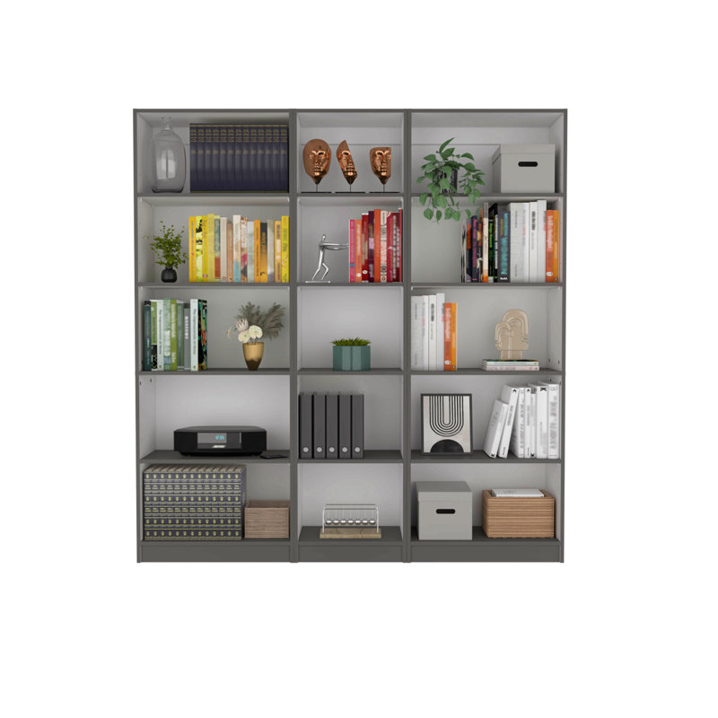 Ensemble de bibliothèque 3 pièces, 67 po de largeur avec 15 tablettes, ensemble de salon, Multi-couleur