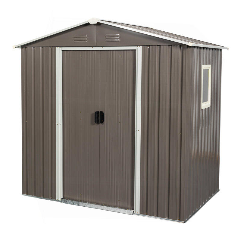 6Ft X 5Ft Outdoor Metal Storage Shed Gray With Window, 72.44" H x 72.44" W x 46.85" D