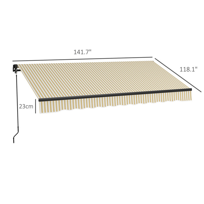Auvent rétractable, Beige, À rayures, H 59 po x l 118 po x P 141,8 po