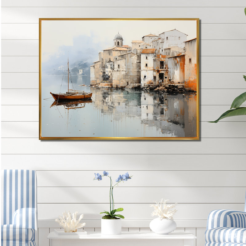 Almarina - Bateau, art mural, salon, Cadre flottant doré, H 24 po x l 32 po x P 1 po