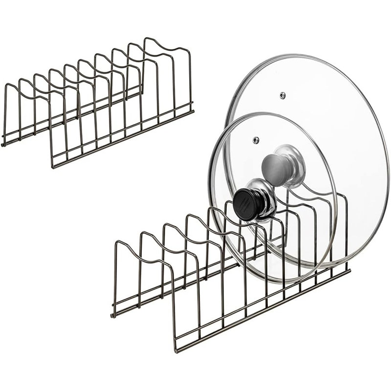 Support de rangement pour couvercle de casserole en acier inoxydable, support de rangement de cuisine pour couvercles de casseroles, planches à découper, plats de cuisson, plateaux de service et contenants alimentaires, nickel satiné, ensemble de 2