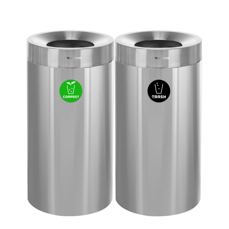 27 Gal. Stainless Steel Open Top Tall Compost Kitchen Commercial Trash Can