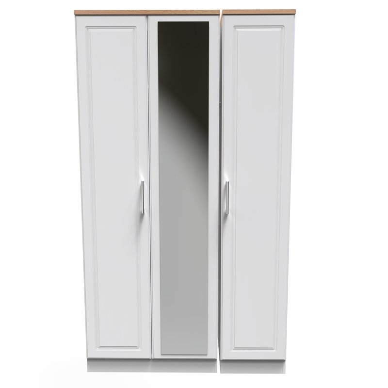 Aalysia Tall Triple Mirror Wardrobe , White Ash/Modern Oak, 196" H x 111" W x 53" D