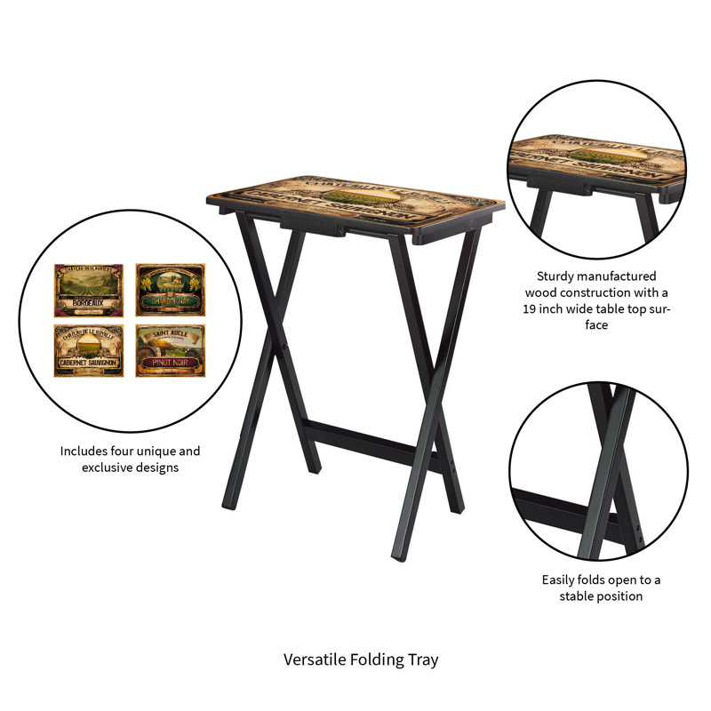 Wine Label Design Rectangular Folding TV Tray Set with Stand