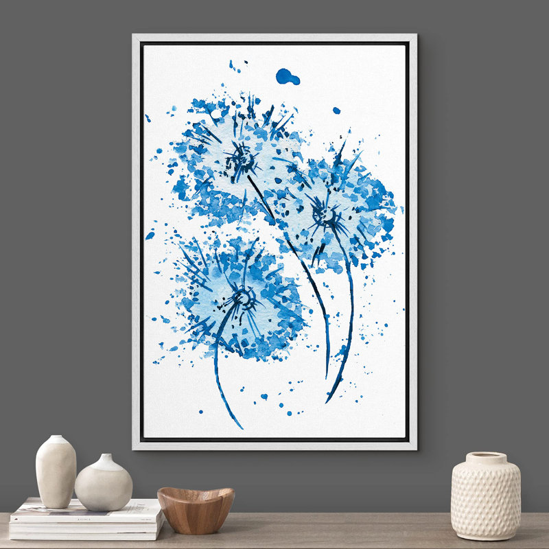 Bleu et blanc, aquarelle, explosion, pissenlits, plantes botaniques, illustrations, minimalisme, rustique, Blanc