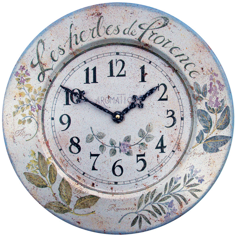 French Tin Herbes Design Wall Clock, 36cm