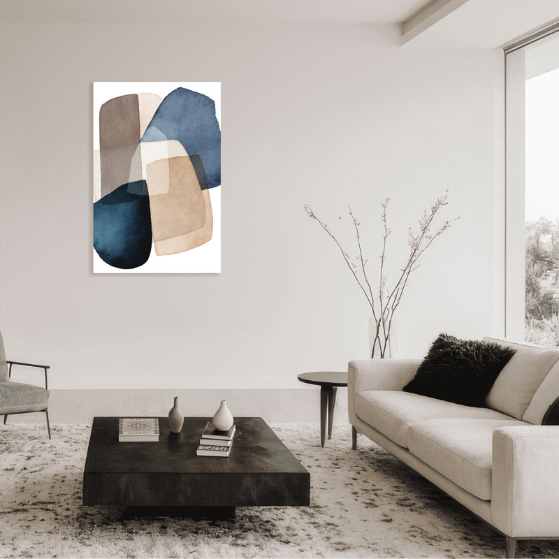 Abstract Blue Brown Blocks by  - Picture Frame Painting on Paper, 36" H x 24" W x 1.5" D, Wrapped Canvas, Does Not Apply
