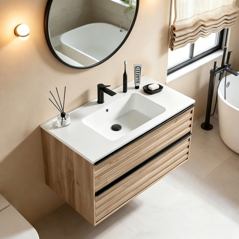 Mokuro 36" Floating Bathroom Vanity with Integrated Ceramic Basin