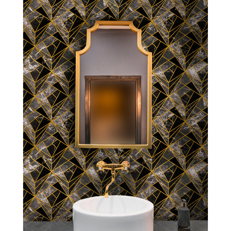 Manhattan Wallpaper Roll, Gray/Black/Gold