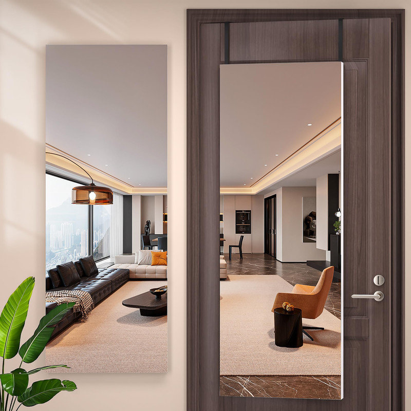 Door Mirror Full Length, 47"x 15.8" Full Body Over The Door Hanging Wall Mounted Mirror for Bedroom, Living Room, Cloakroom, Square White